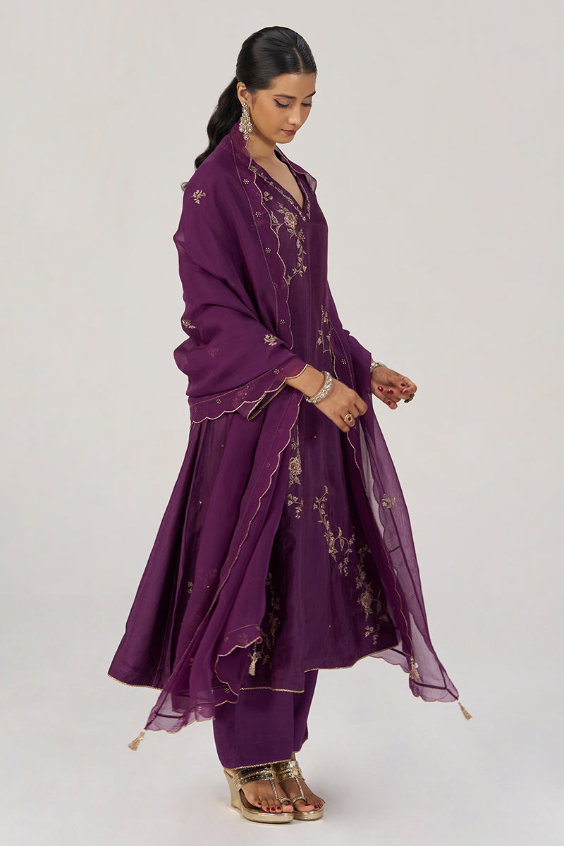 Deep Plum Silk Festive Kurta Set