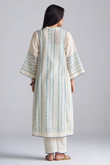 Ivory With Blue Cotton Linen Co-ord Set