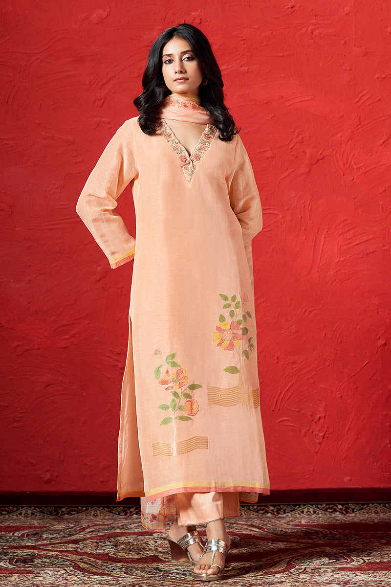 Peach Nectar Linen Woven Salwar Suit