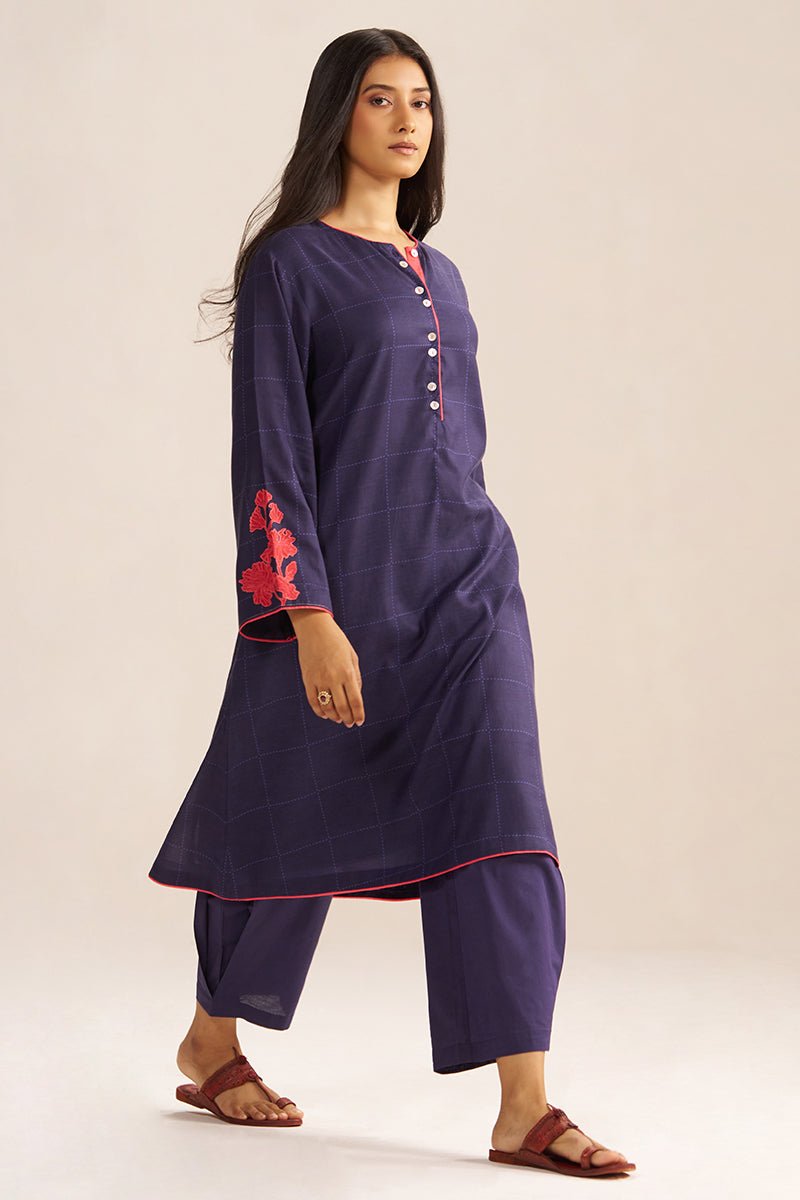Deep Blue Mul-Chanderi Co-ord Set - Ganga Fashions