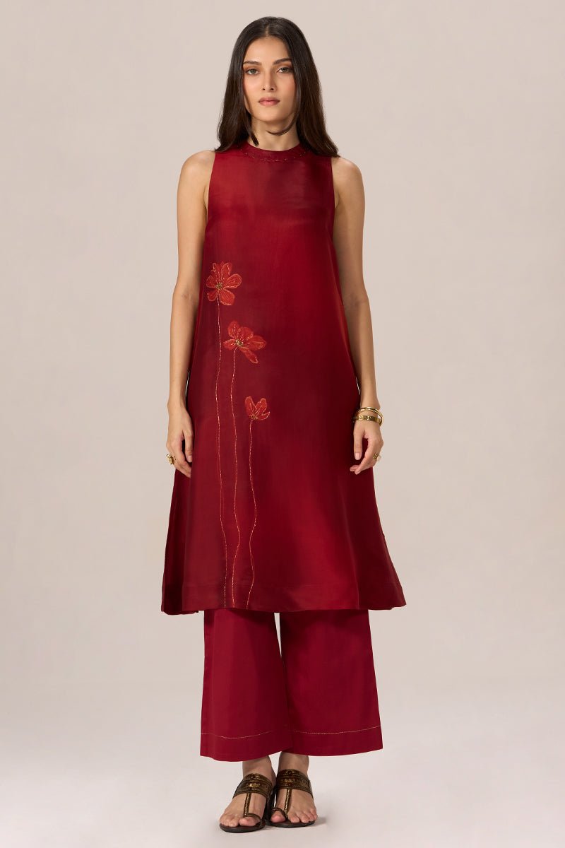 Maroon Silk Co-ord Set - Ganga Fashions