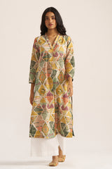 Moss Green and Mustard Cotton Kurta