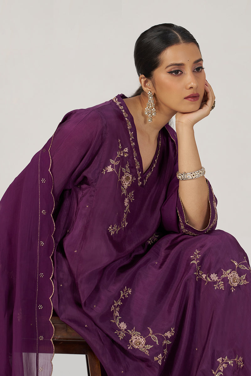 Deep Plum Silk Festive Kurta Set