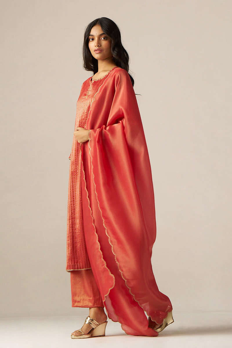 Aurora Red Woven Tissue Festive Kurta Set