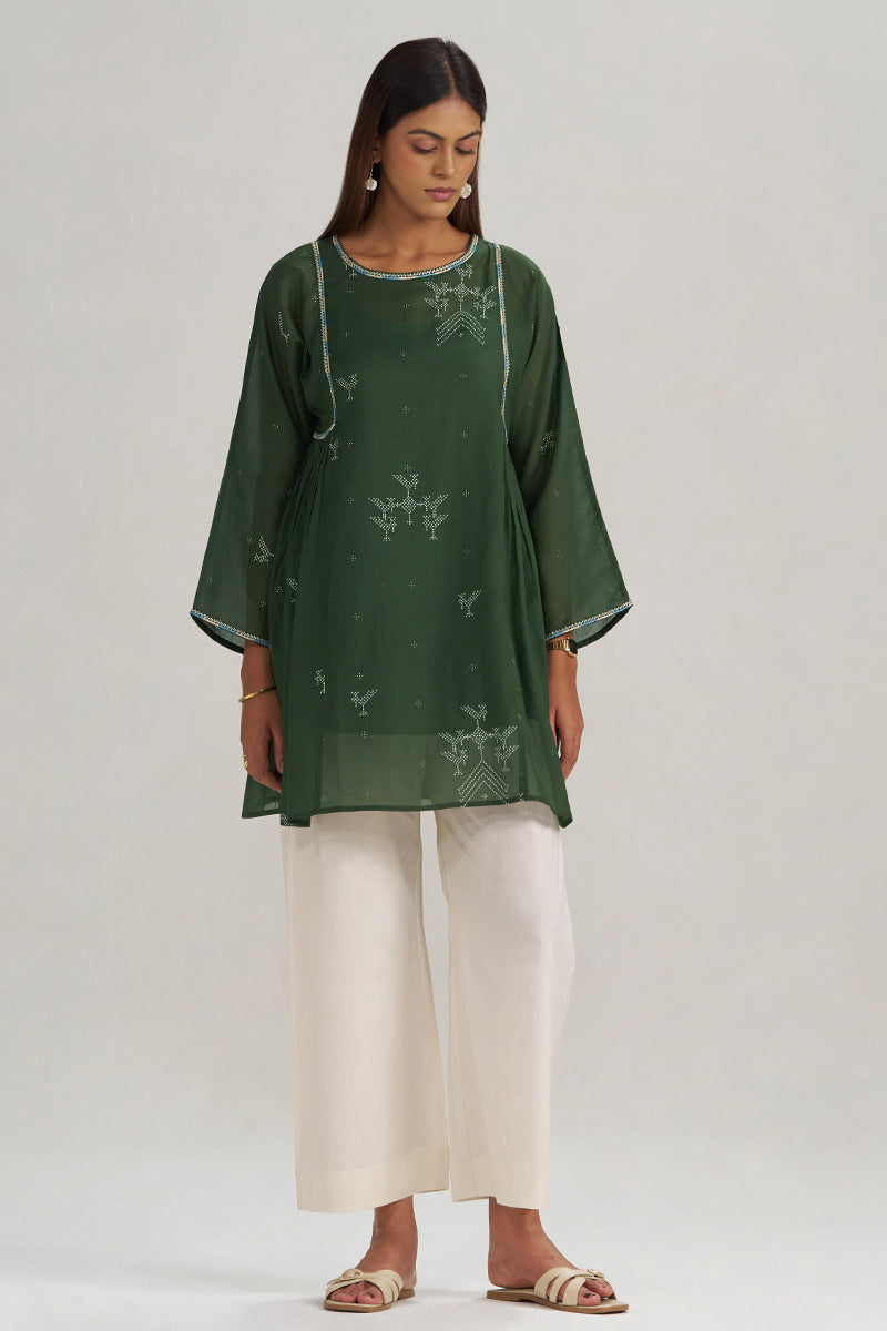 Mehndi Green Hand-Printed Mul-Mul Tunic