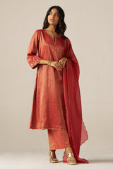 Aurora Red Woven Tissue Festive Kurta Set