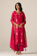 Rani Pink Zari Woven Festive Kurta Set