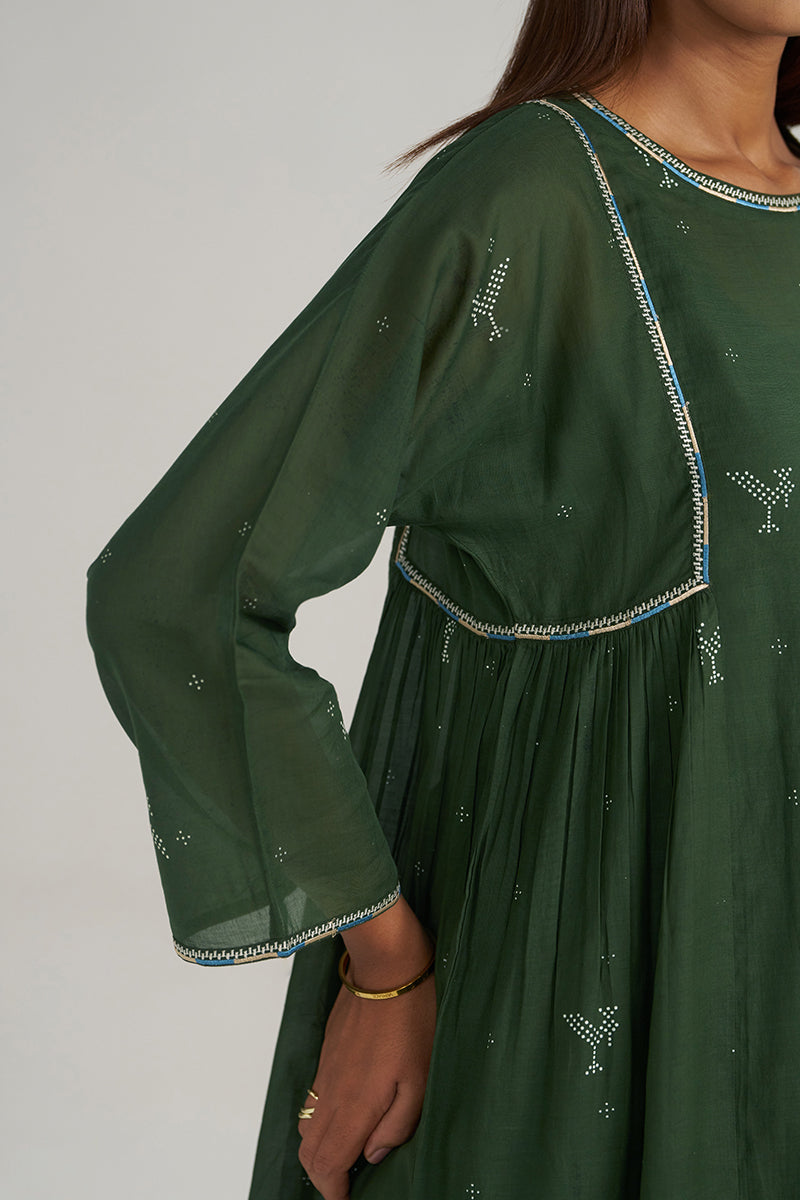 Mehndi Green Hand-Printed Mul-Mul Tunic