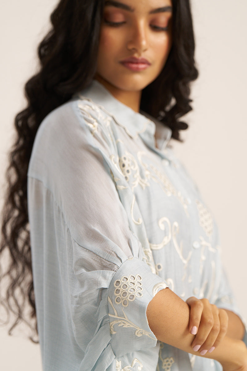 Powder Blue Embroidered Shirt