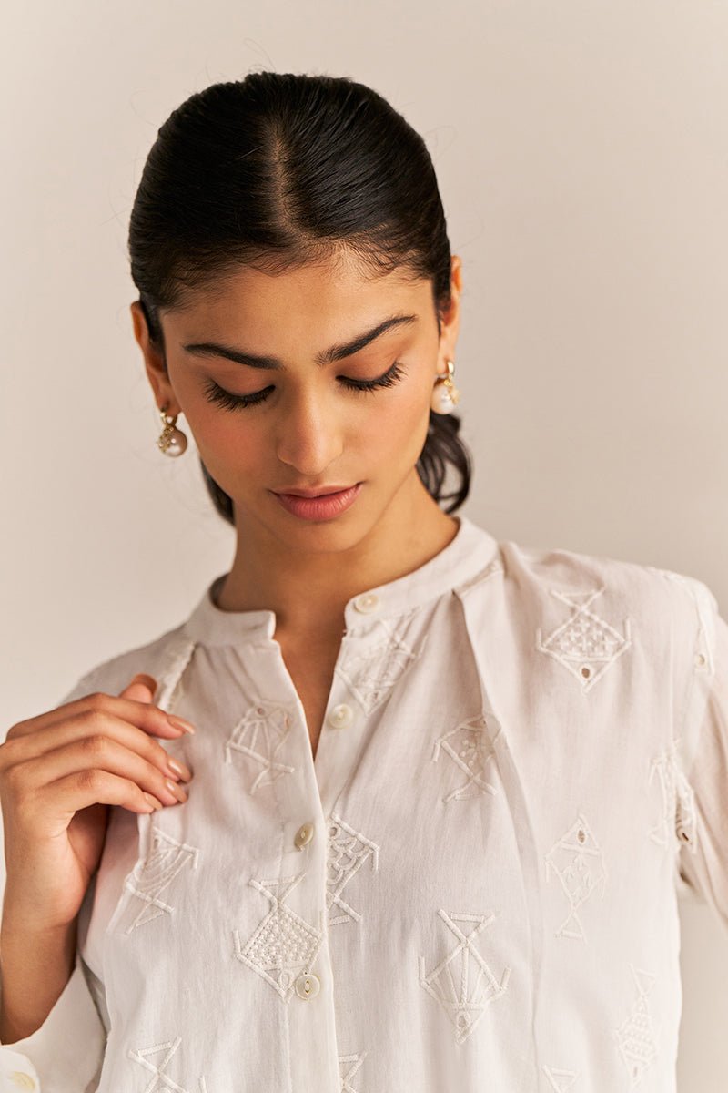White Mul Embroidered Co-ord Set