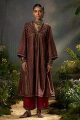 Deep Maroon and Black Silk Traditional Co-ord Set