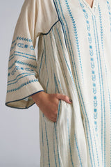Ivory With Blue Cotton Linen Co-ord Set