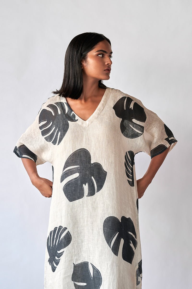 Black and Tofu Leaf Printed Linen Co-ord Set