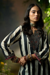 Black and Off White Stripe Traditional Co-ord Set