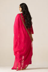 Rani Pink Zari Woven Festive Kurta Set