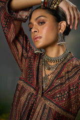 Deep Maroon and Black Silk Traditional Co-ord Set