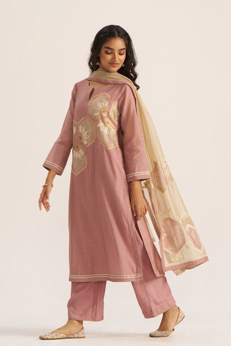 Lilac and Beige Woven Salwar Suit