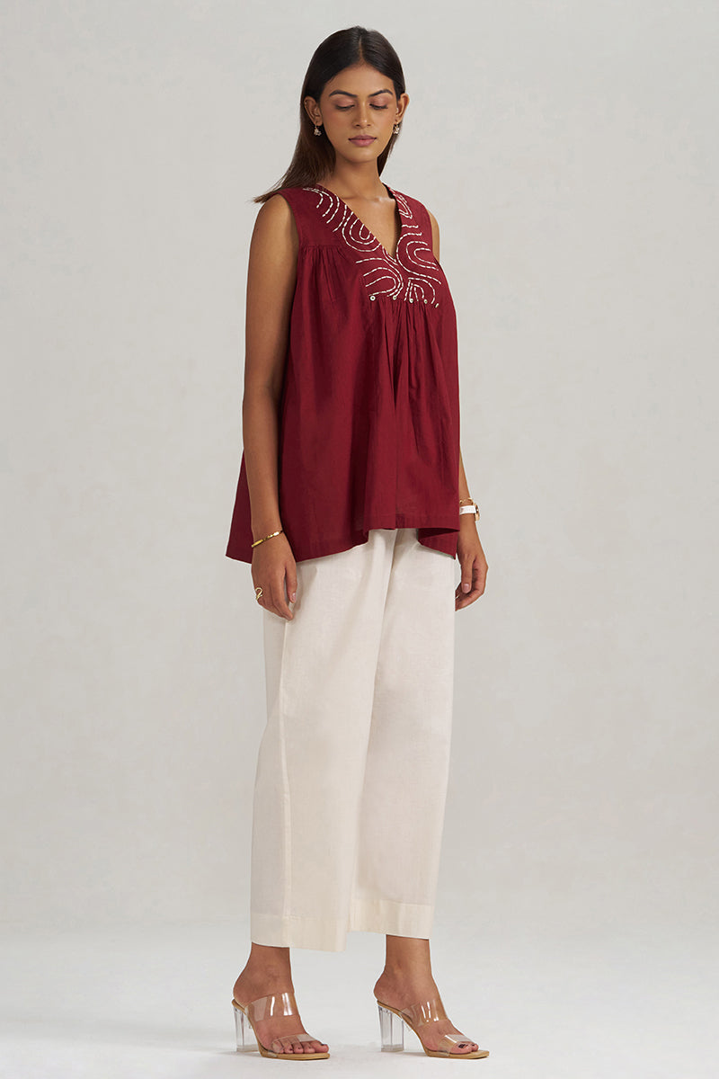 Maroon Embroidered Mul-Mul Tunic