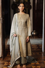 Belgian Block Grey and Golden Silk Woven Salwar Suit