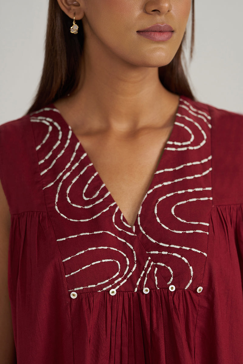 Maroon Embroidered Mul-Mul Tunic