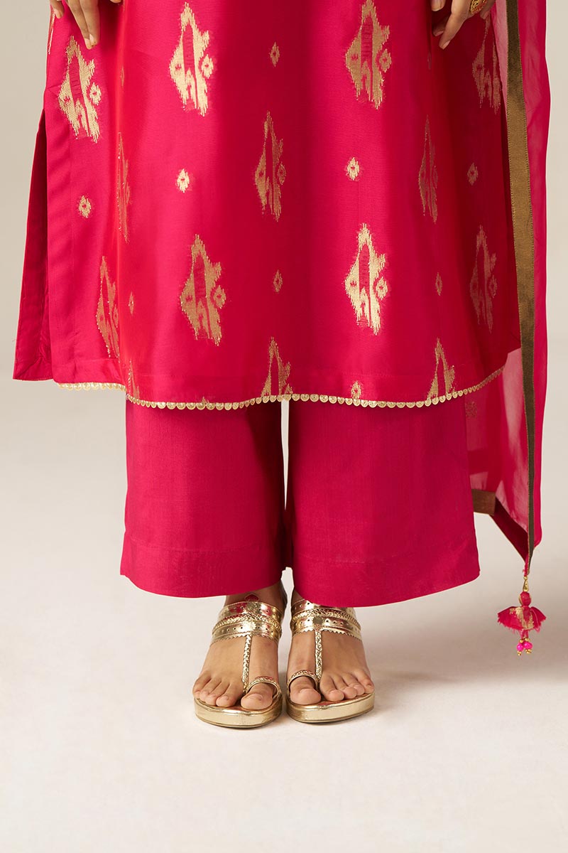 Rani Pink Zari Woven Festive Kurta Set