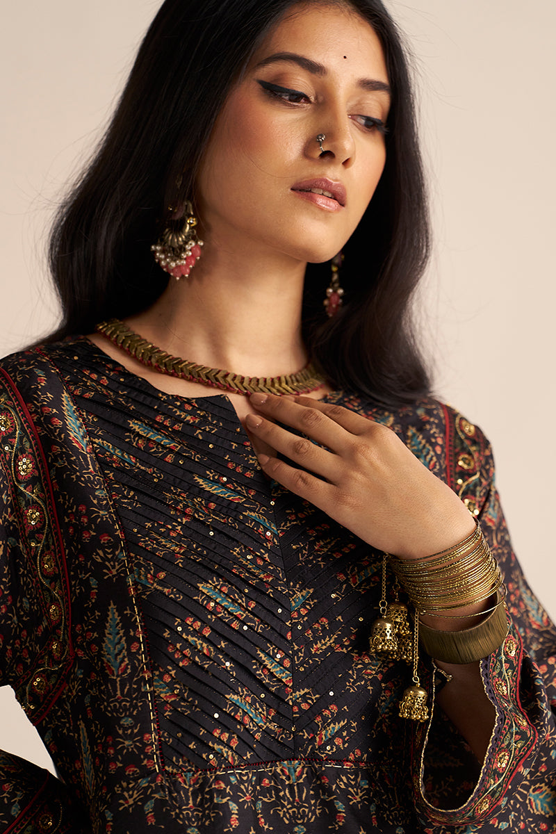 Black Silk Traditional Co-ord Set