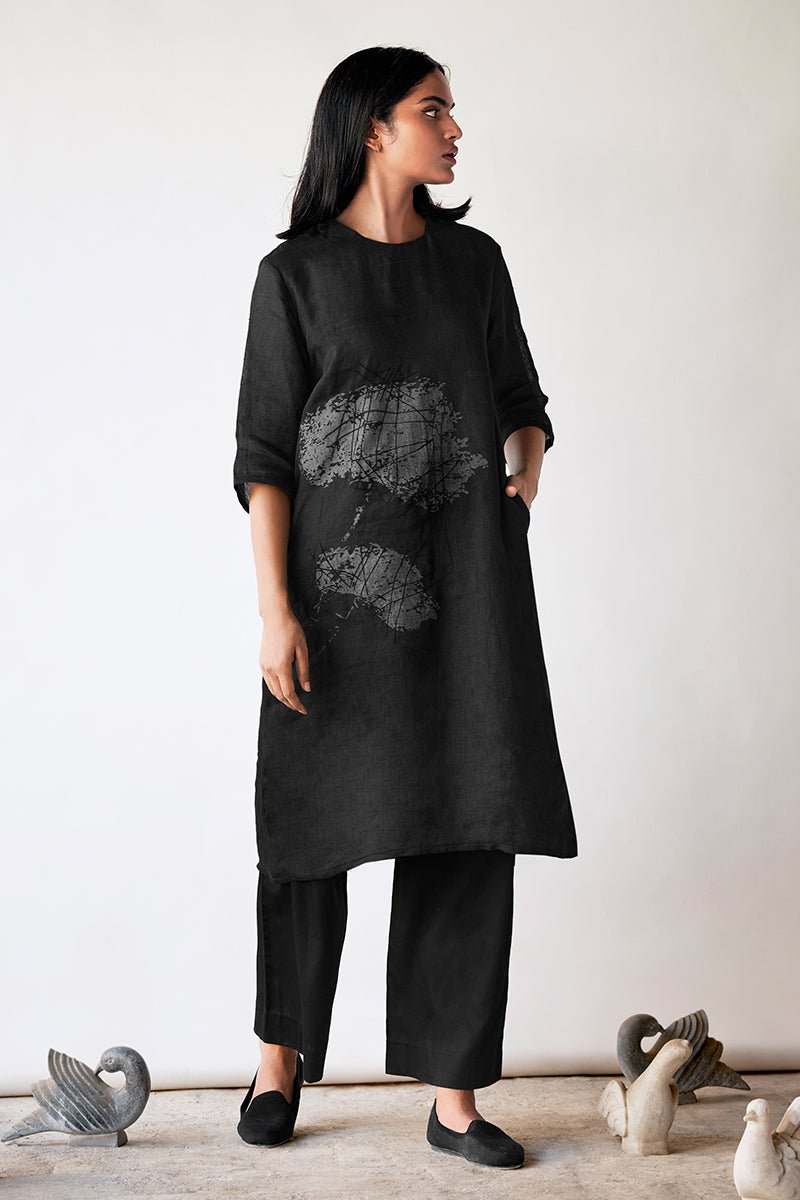 Black Hand Printed Linen Co-ord Set