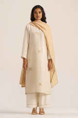 Ivory and Beige Woven Linen Salwar Suit