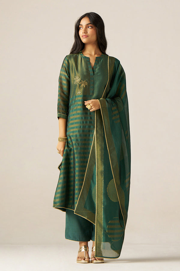 Storm Green Zari Woven Festive Kurta Set