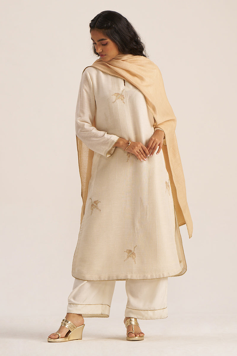 Ivory and Beige Woven Linen Salwar Suit