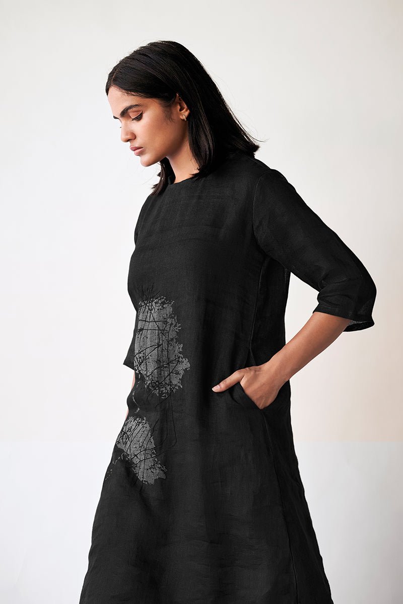 Black Hand Printed Linen Co-ord Set