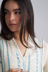 Ivory With Blue Cotton Linen Co-ord Set