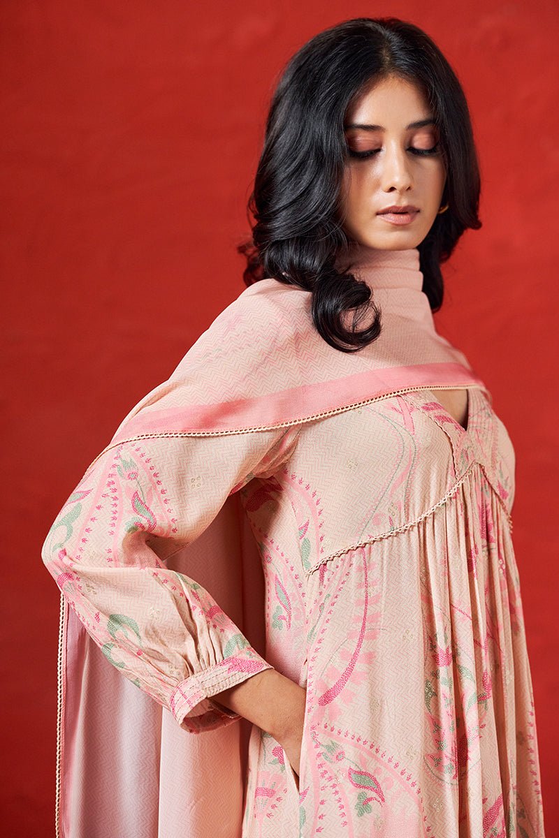 Apricot Illusion and Pink Print Salwar Suit