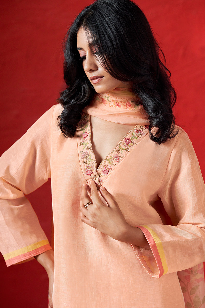 Peach Nectar Linen Woven Salwar Suit