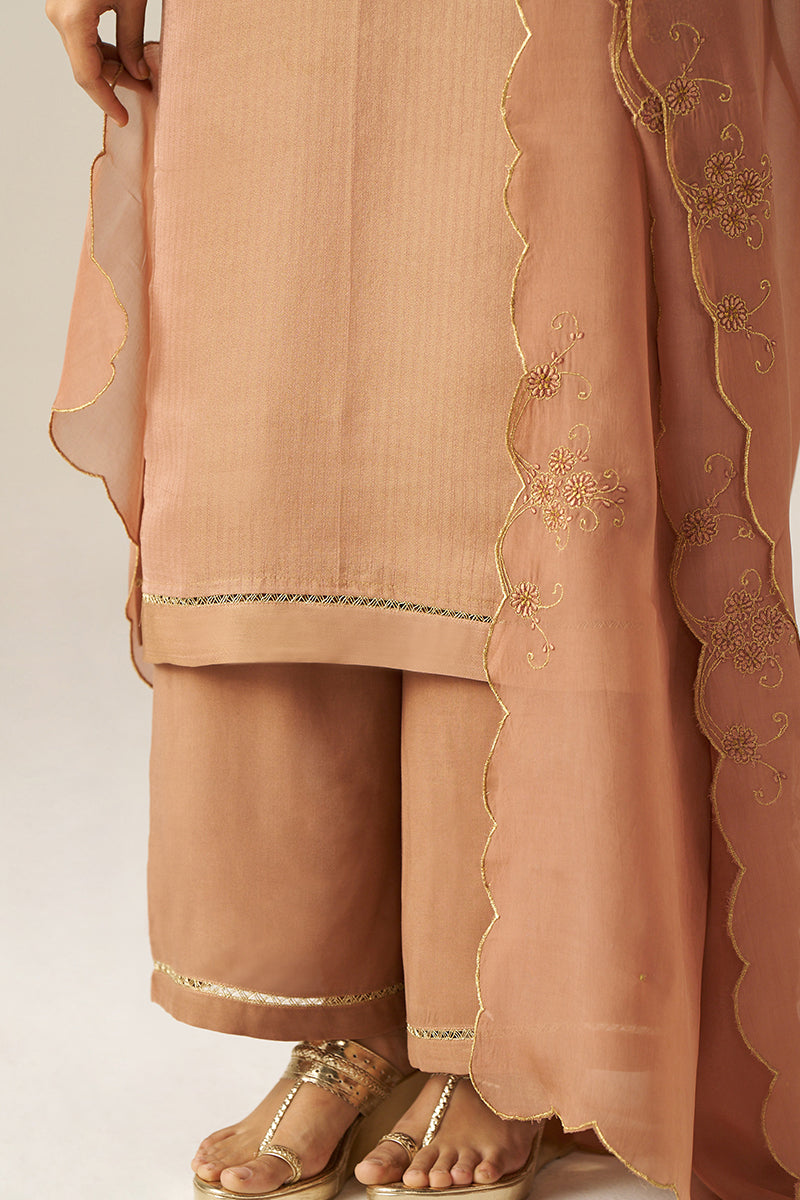 Mocha Mousse Woven Tissue Festive Kurta Set