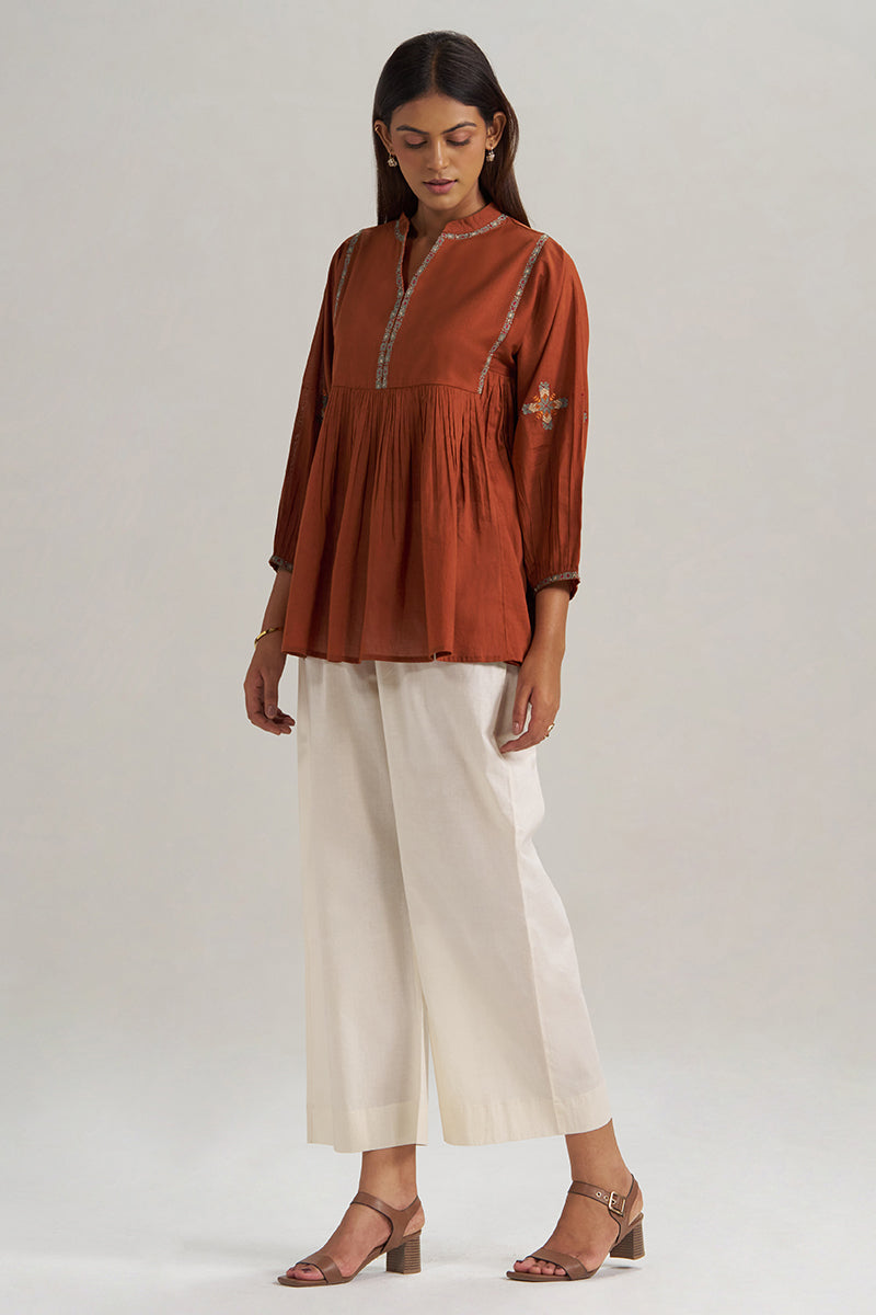 Rust Embroidered Mul-Mul Tunic