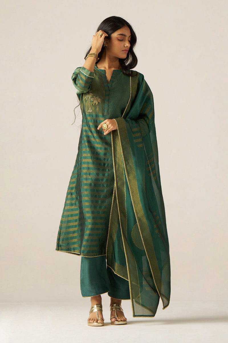 Storm Green Zari Woven Festive Kurta Set