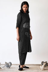 Black Hand Printed Linen Co-ord Set