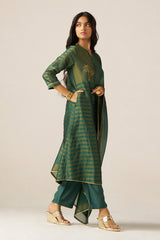 Storm Green Zari Woven Festive Kurta Set