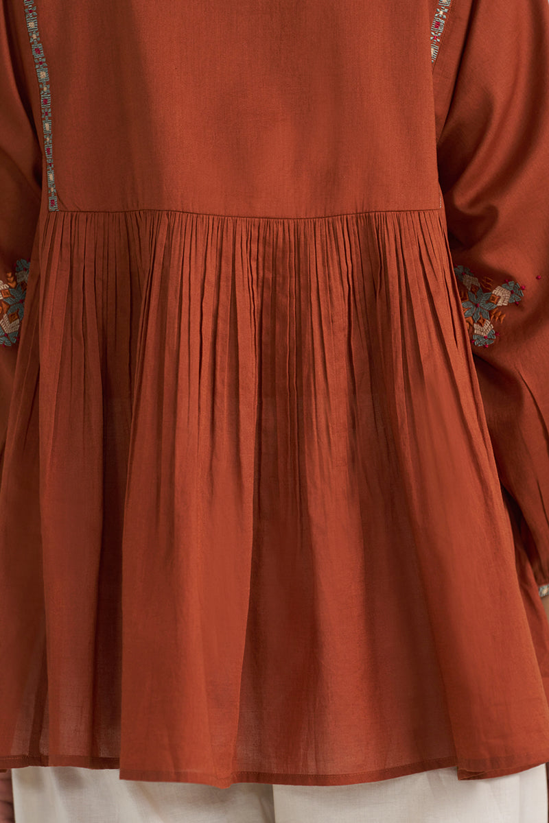 Rust Embroidered Mul-Mul Tunic