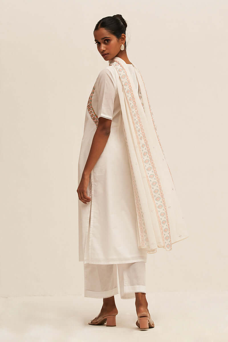 White Embroidered Cotton Salwar Suit