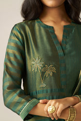 Storm Green Zari Woven Festive Kurta Set