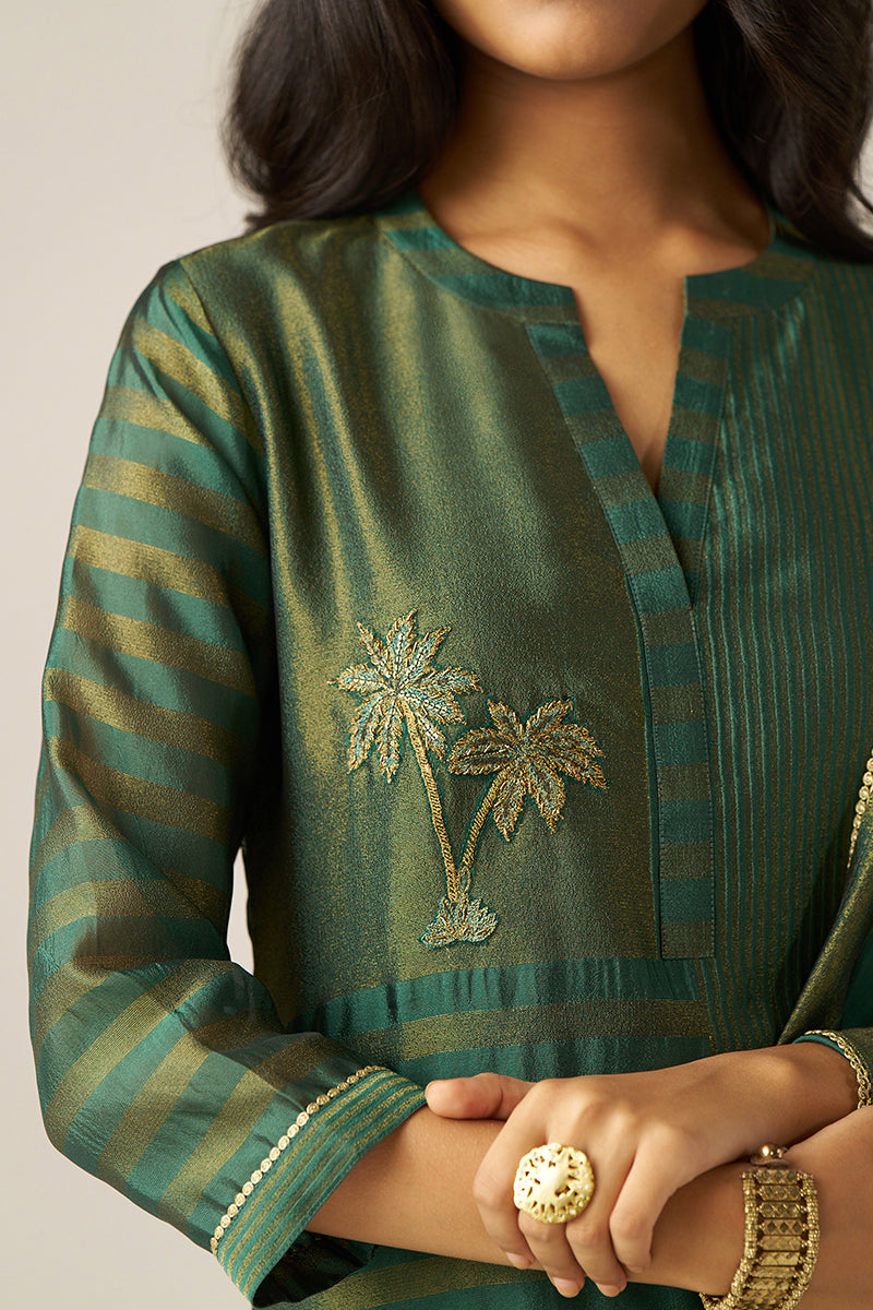 Storm Green Zari Woven Festive Kurta Set