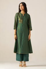 Storm Green Zari Woven Festive Kurta Set