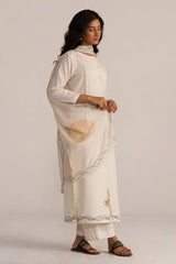 Off-White Cotton Woven Kurta Set