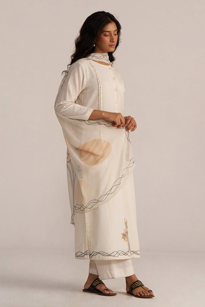 Off-White Cotton Woven Kurta Set