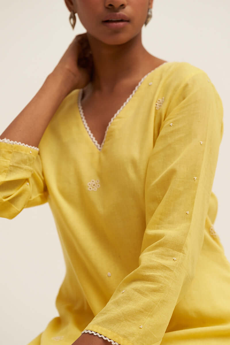 Yellow Embroidered Cotton Salwar Suit