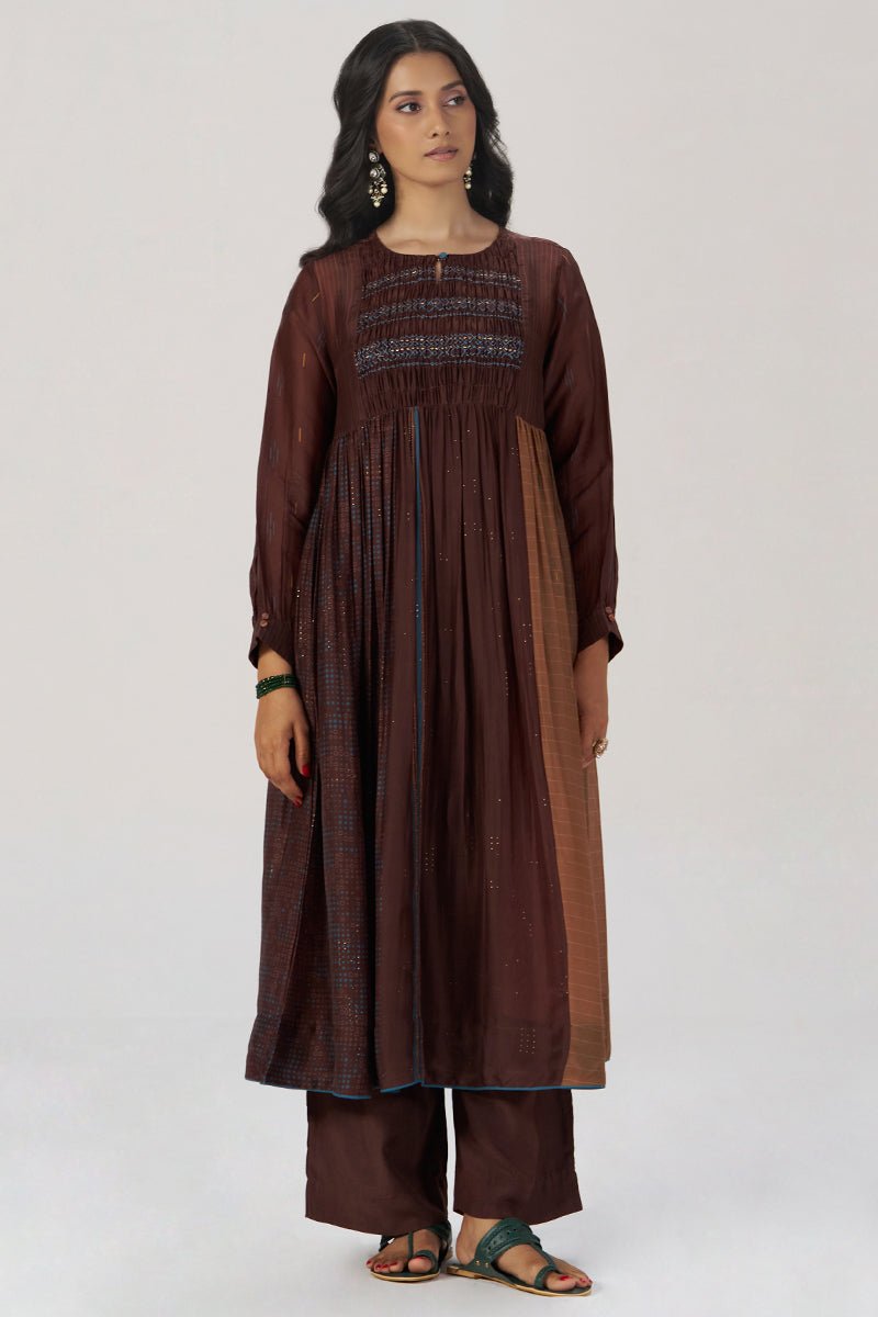 Chocolate Mousse Paneled Festive Co-ord Set - Ganga Fashions