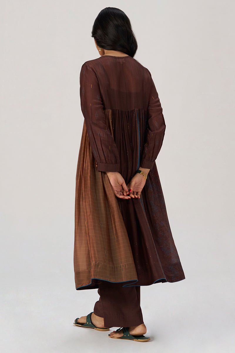 Chocolate Mousse Paneled Festive Co-ord Set - Ganga Fashions