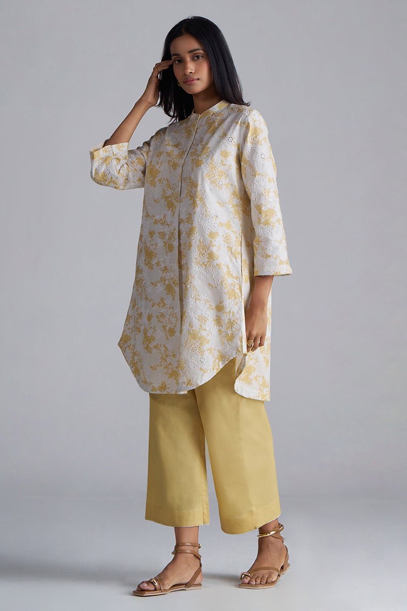 Off-White and Cornsilk Yellow Cotton Co-ord Set